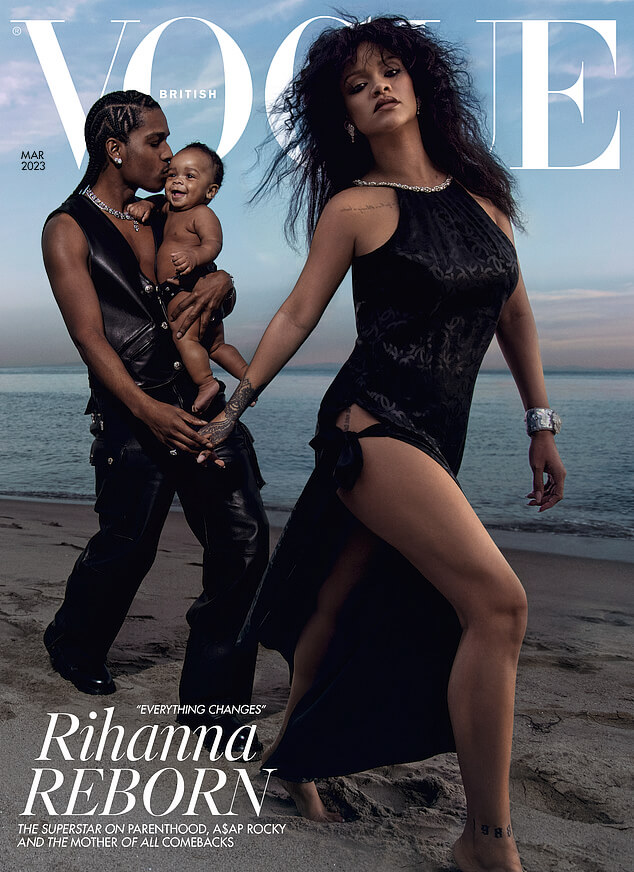 Rihanna followers go wild when they learn her son has two personal fashion advisors while wearing a nappy for Vogue