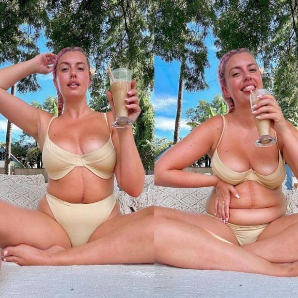 Curvy model showcase 'real' bikini body at the beach and warns of a possible nip slip