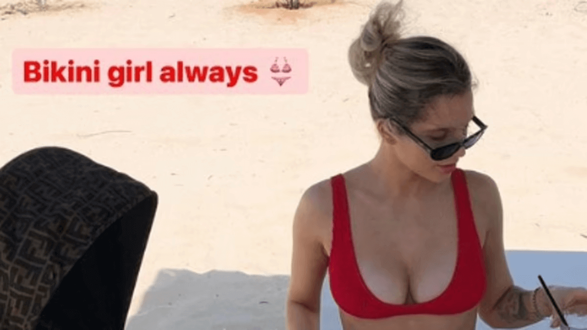 In a red bikini, Helen Flanagan shows off an incredibly busty body