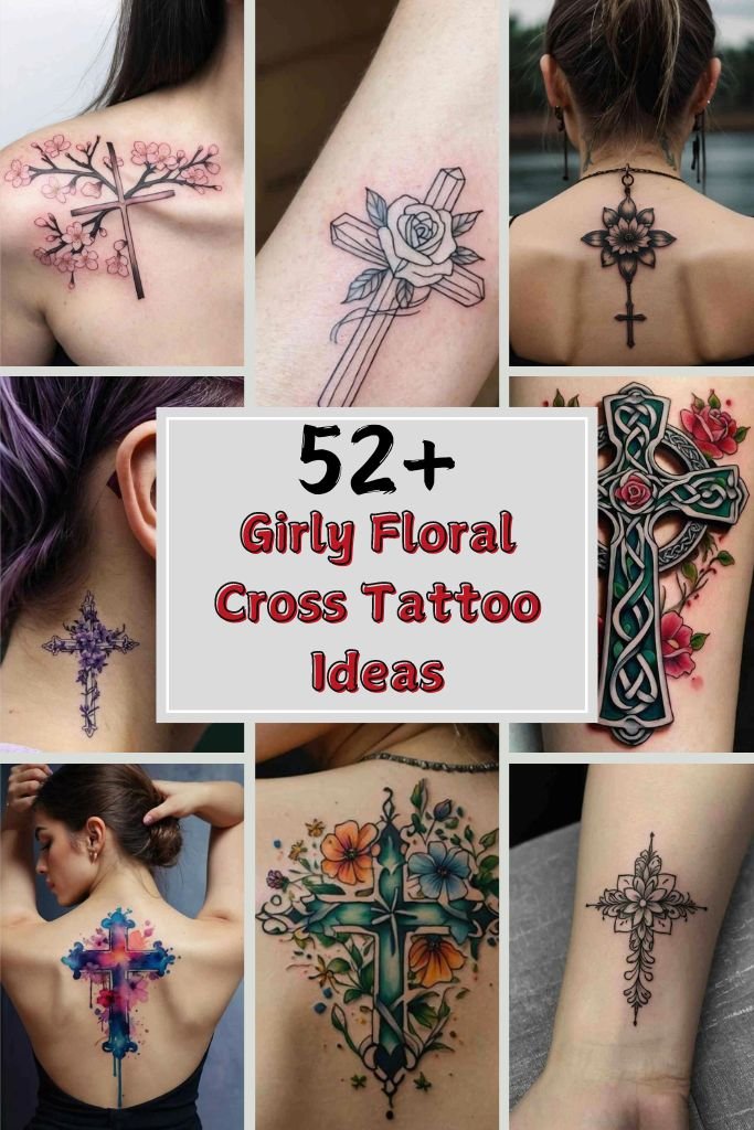 52+ Girly Floral Cross Tattoo Ideas