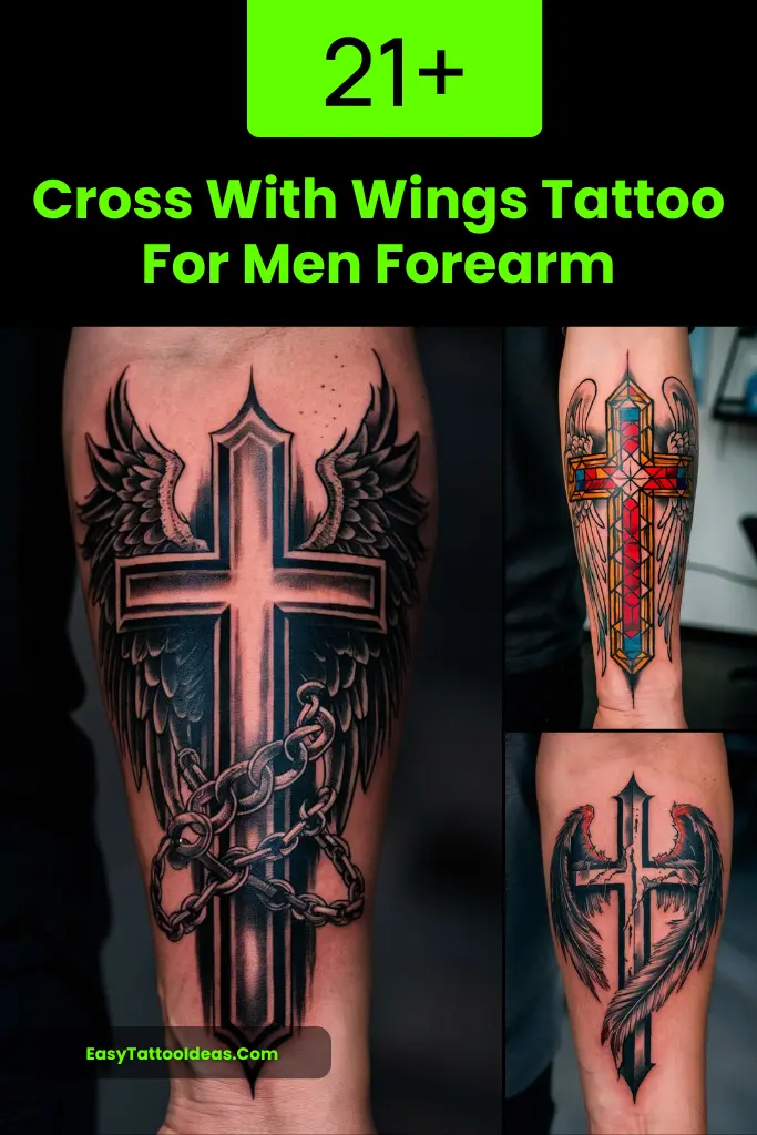Cross With Wings Tattoo For Men Forearm