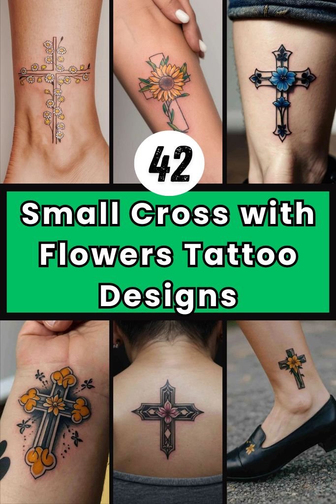 42 Small Cross with Flowers Tattoo Designs