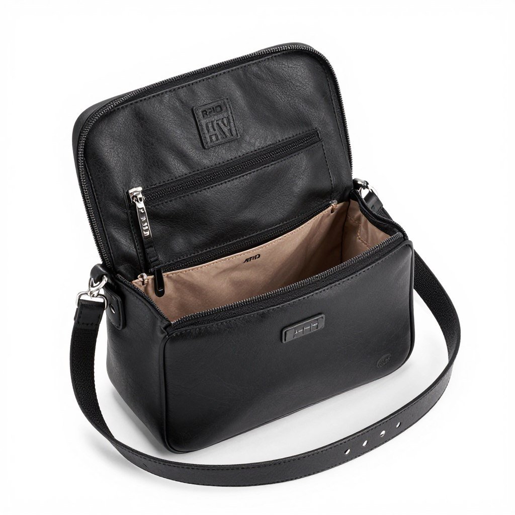 Black crossbody bag for travel organization
