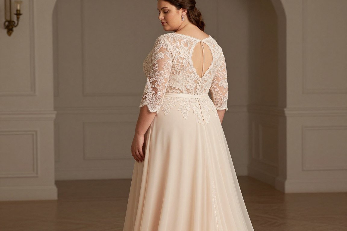 Champagne lace chiffon gown with illusion back for mother bride