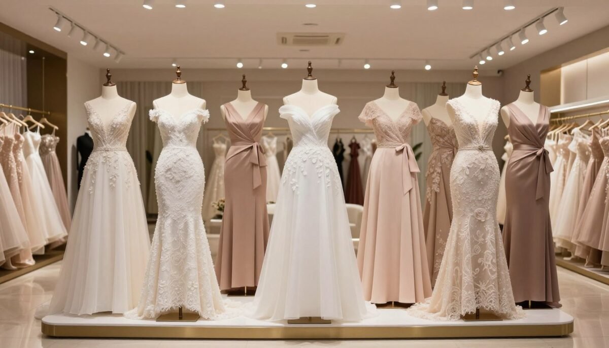 Collection of plus size mother of the bride dresses displayed elegantly