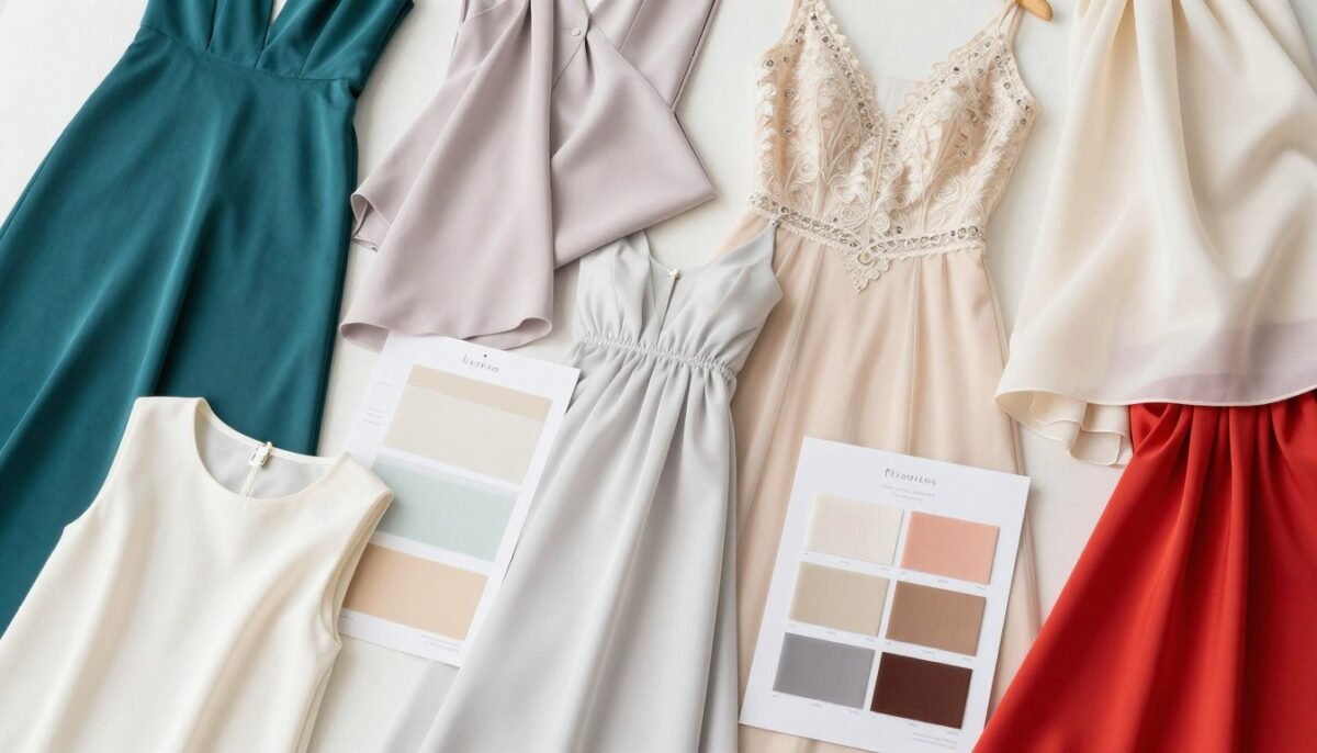 Color palette display showing mother of the bride dress colors arranged by season