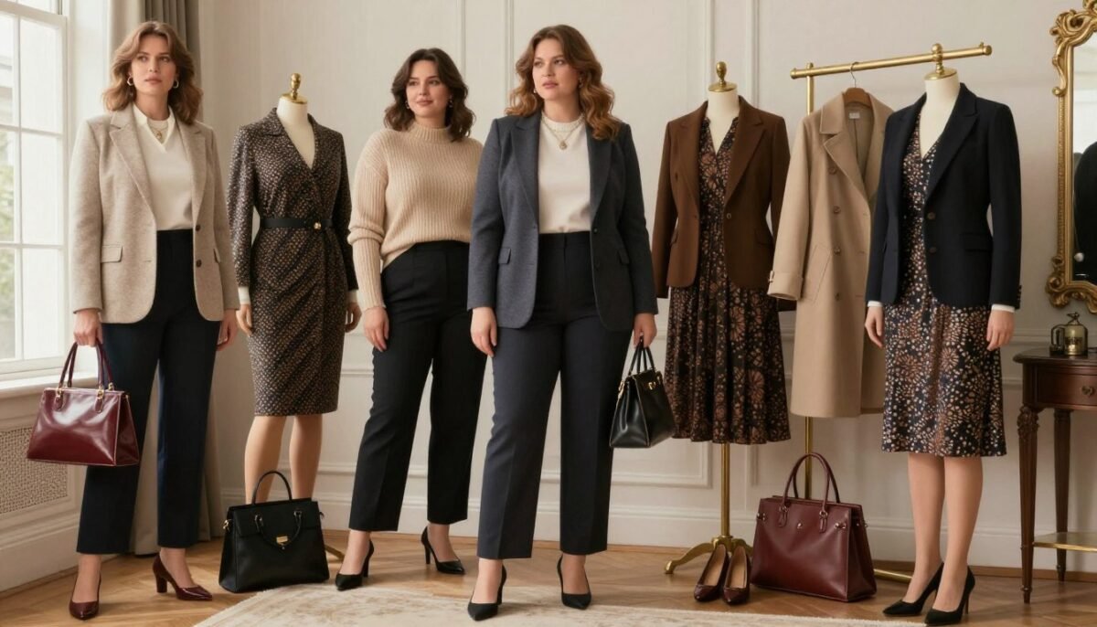 Complete old money plus size wardrobe collection displaying all essential pieces