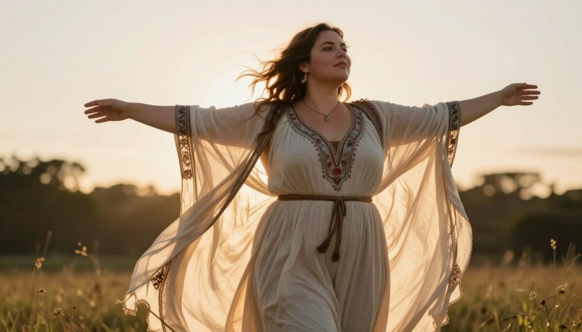 Confident plus size woman embracing boho style Confident plus size woman embracing boho style
