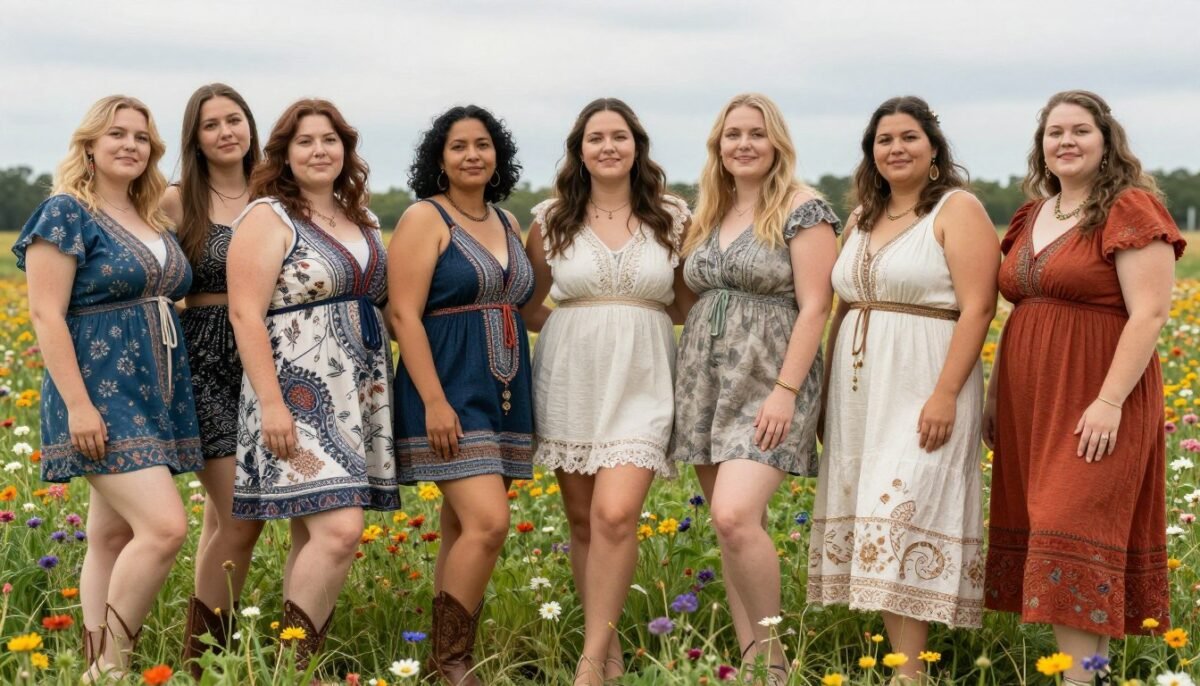 Diverse plus size women in boho fashion Diverse plus size women in boho fashion