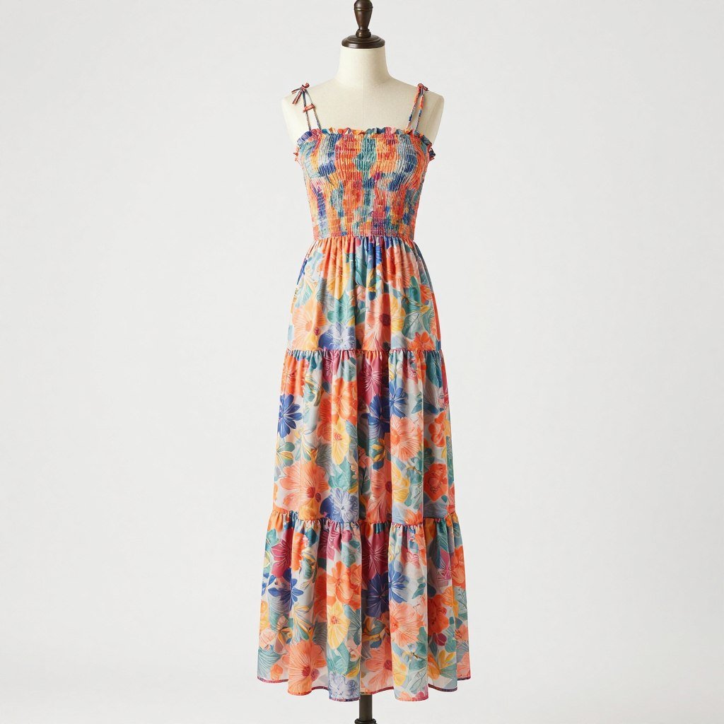 Floral print tiered maxi dress for plus size summer travel