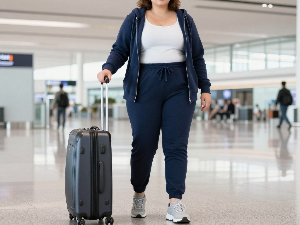 Plus size athleisure outfit with joggers and hoodie for cruise embarkation