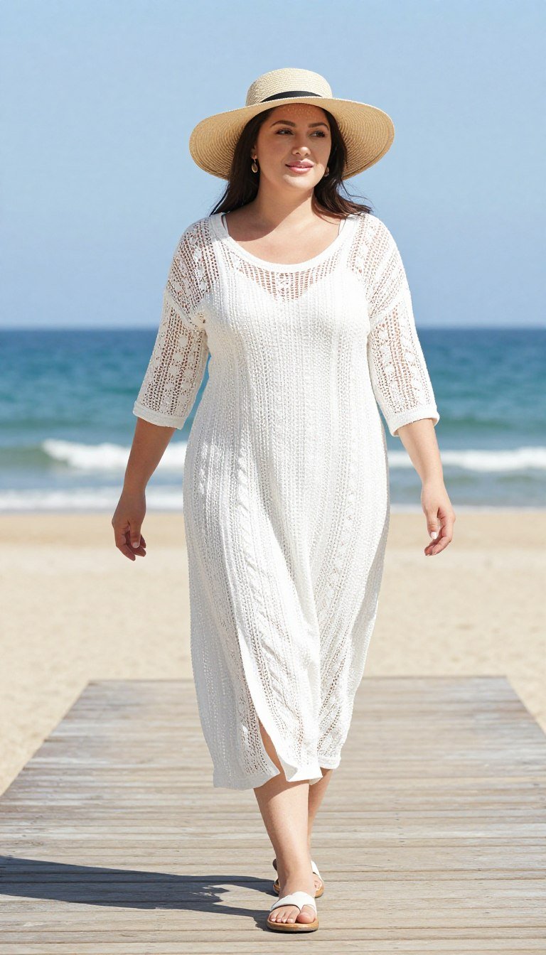 Plus size boho crochet cover-up styled as dress Plus size boho crochet cover-up styled as dress