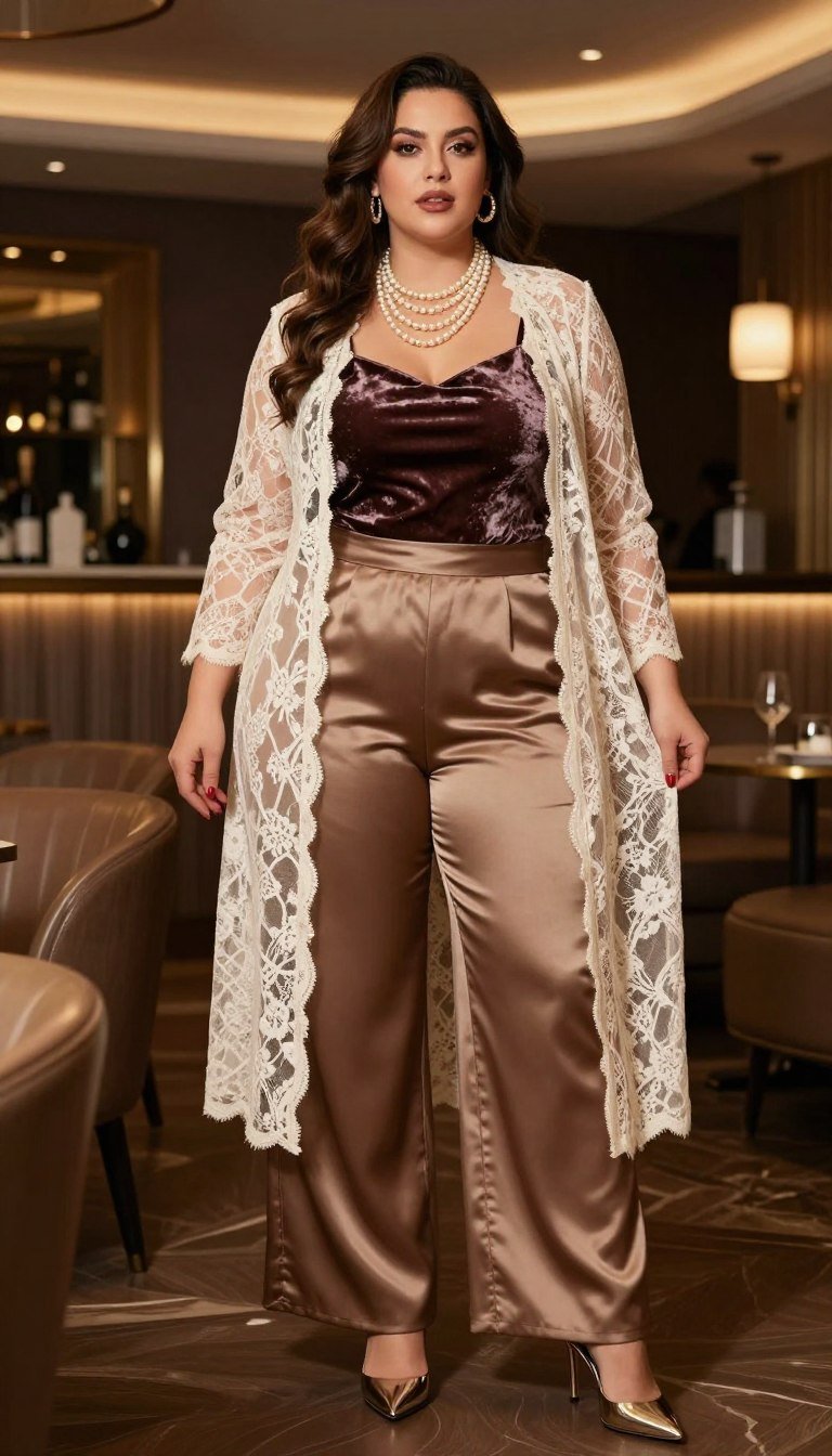 Plus size boho mixed texture evening outfit Plus size boho mixed texture evening outfit