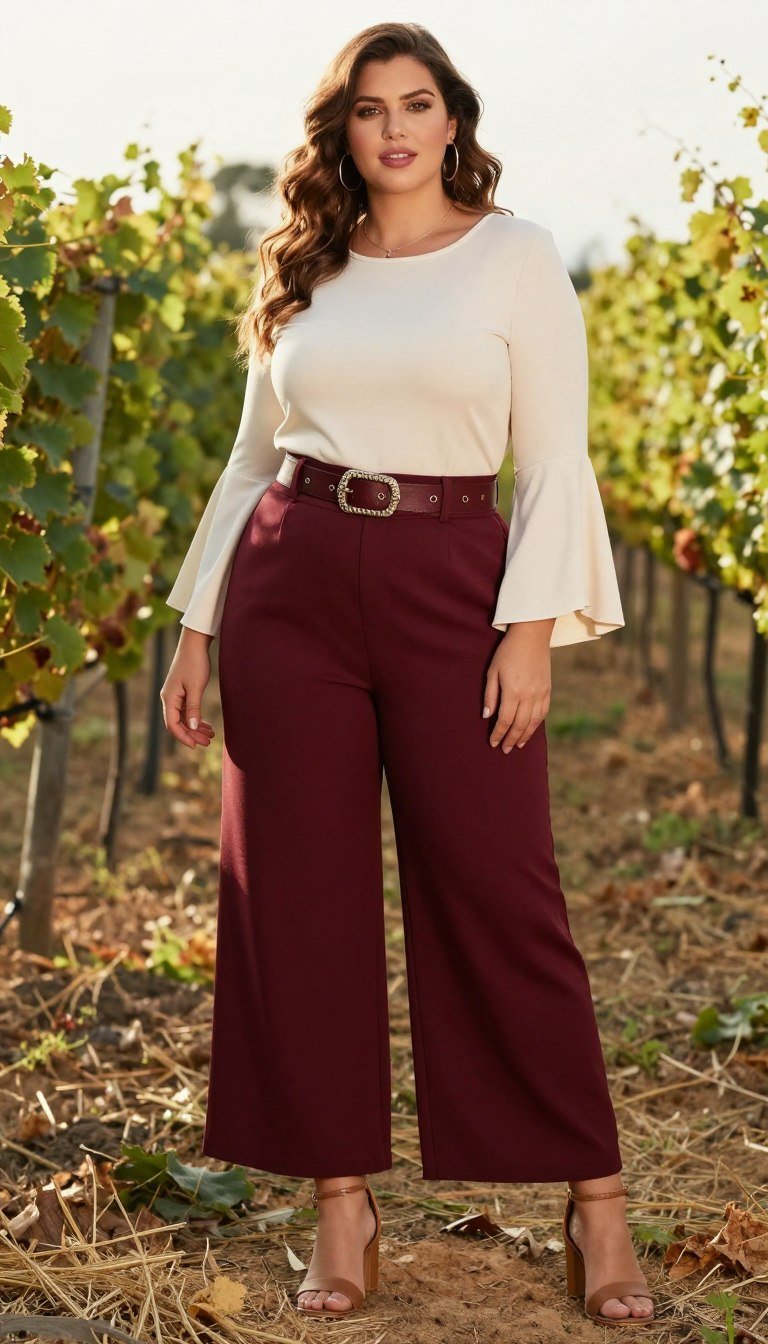 Plus size boho outfit with palazzo pants and bell sleeves Plus size boho outfit with palazzo pants and bell sleeves