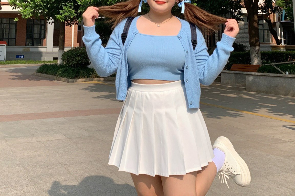 Plus size cardigan set preppy 90s outfit