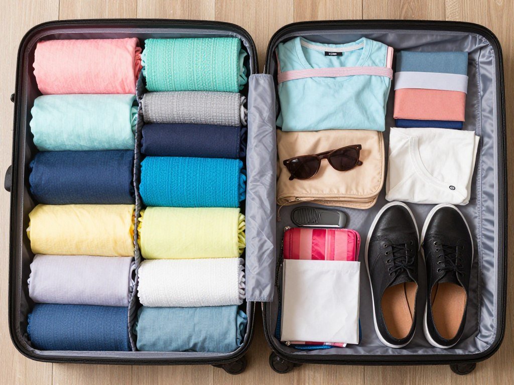 Plus size cruise clothing organized in suitcase