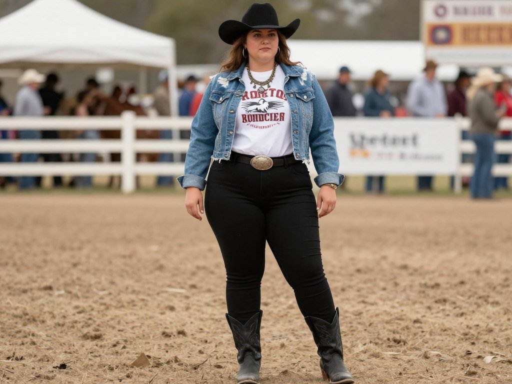 Plus size denim jacket and graphic tee rodeo outfit