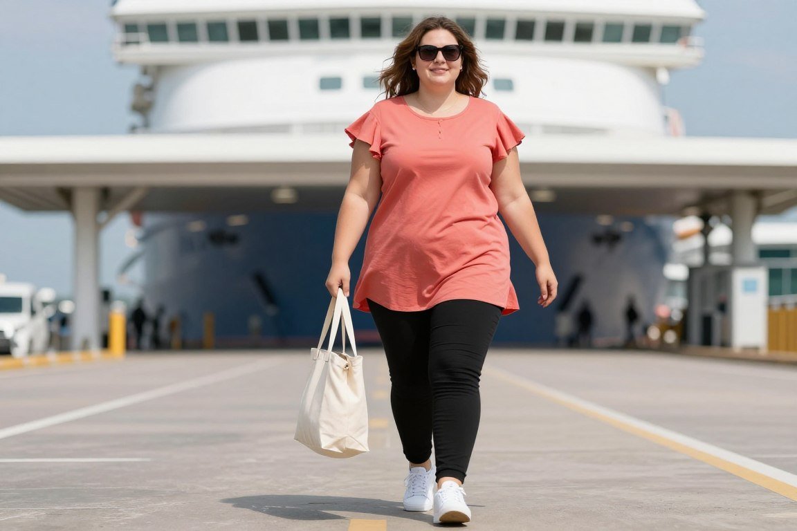 Plus size embarkation day outfit with comfortable travel wear