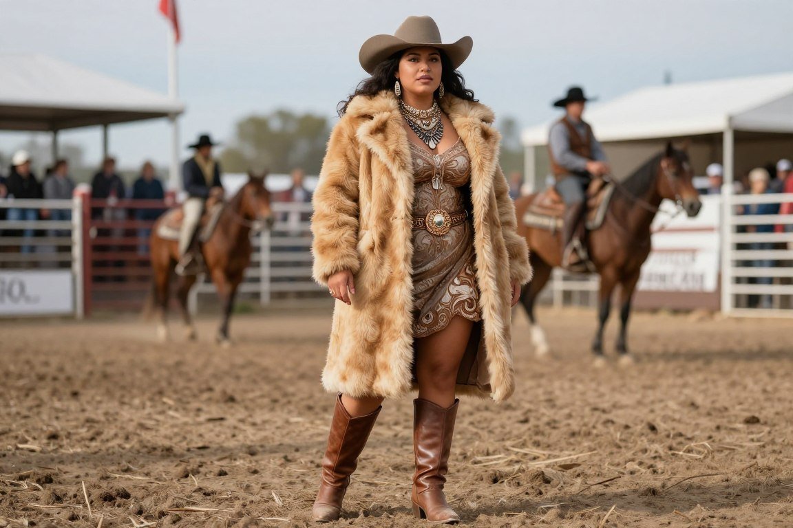 Plus size faux fur coat western outfit