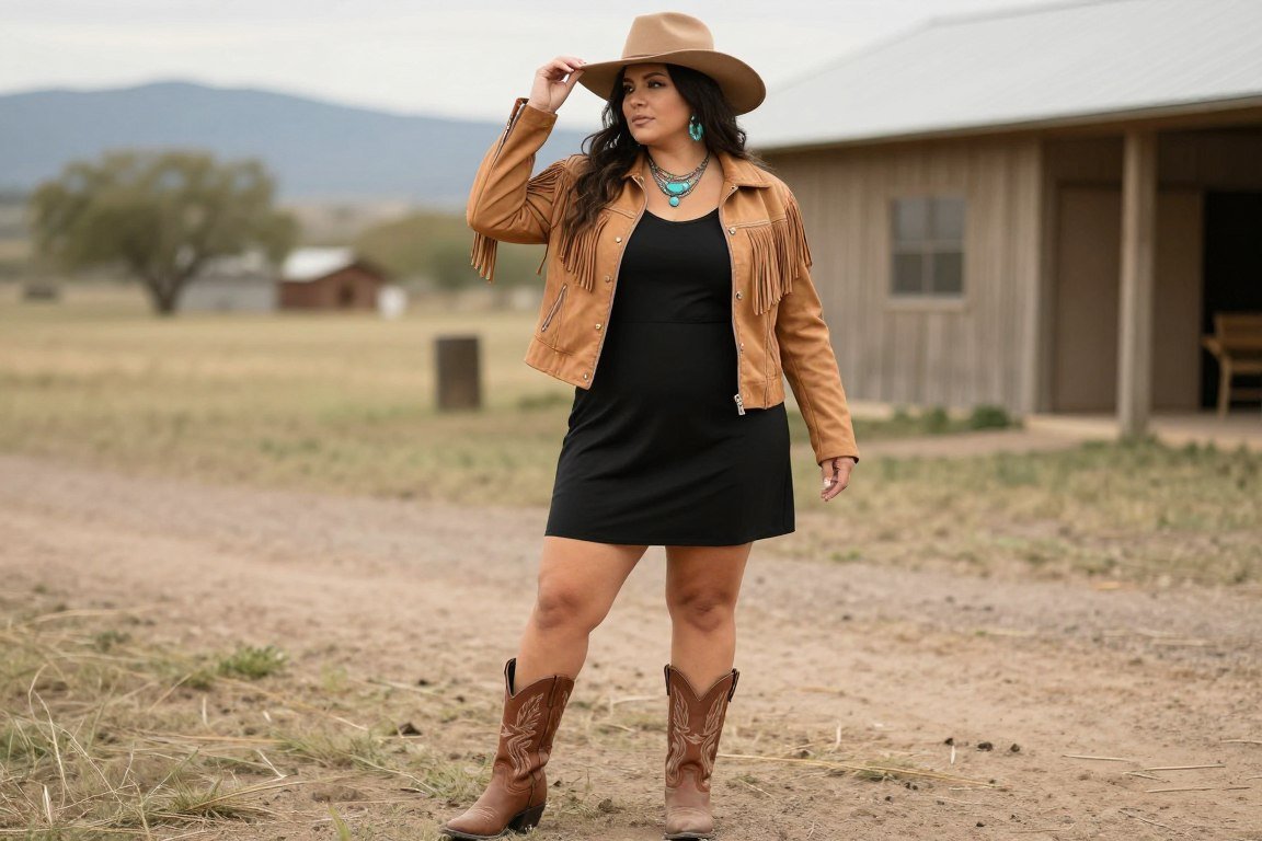 Plus size fringe leather jacket outfit