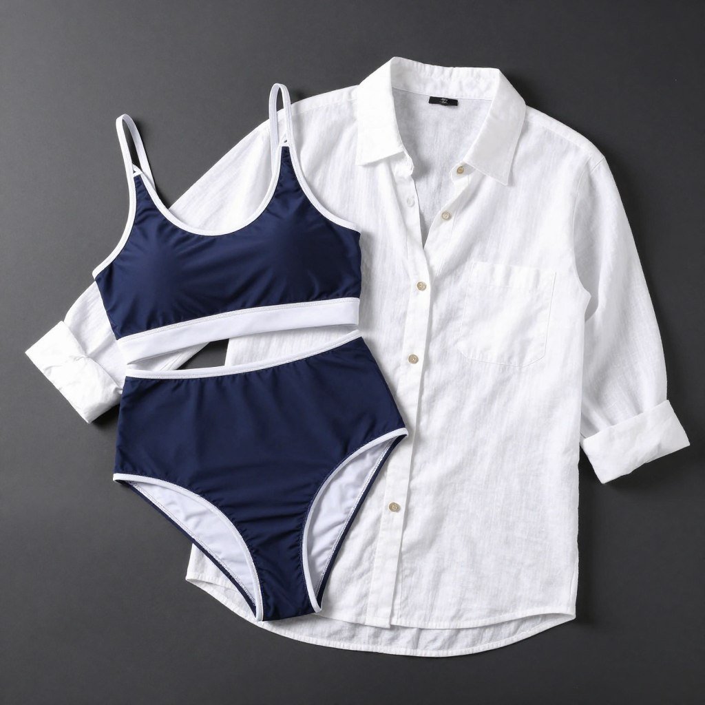 Plus size high-waisted bikini with linen cover-up