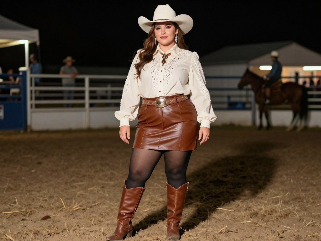 Plus size leather skirt western outfit