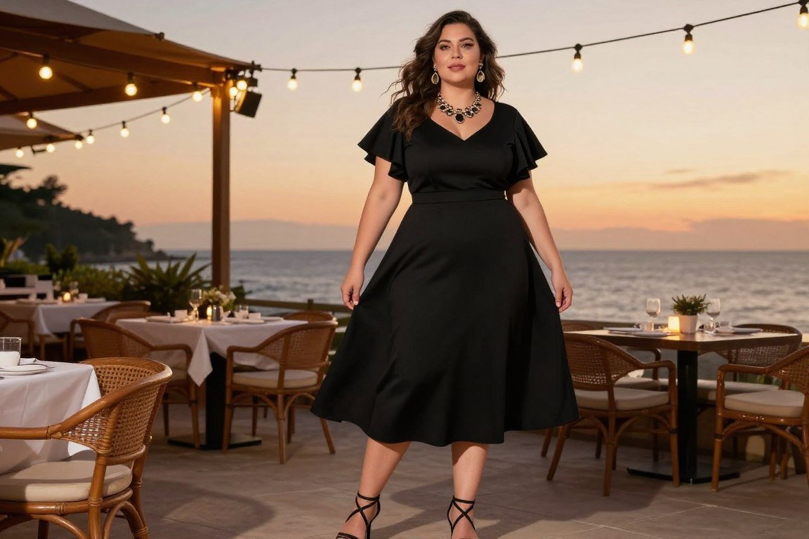 Plus size little black dress for vacation dinner