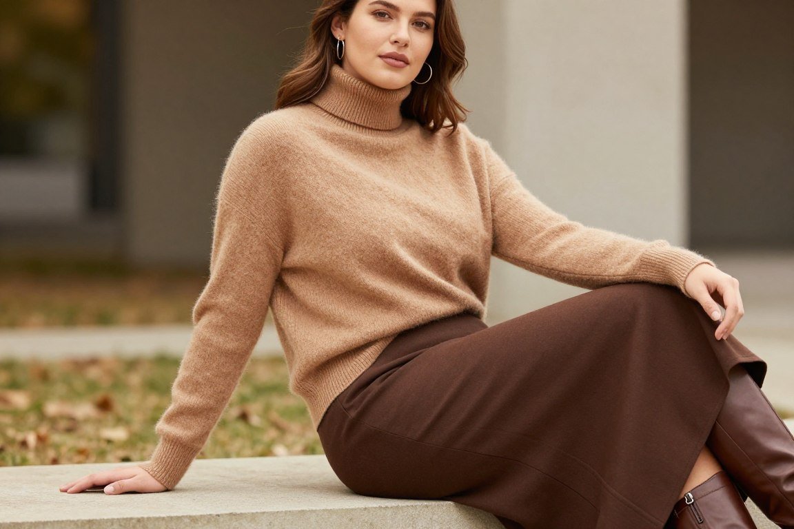 Plus size minimalist sweater and skirt 90s outfit