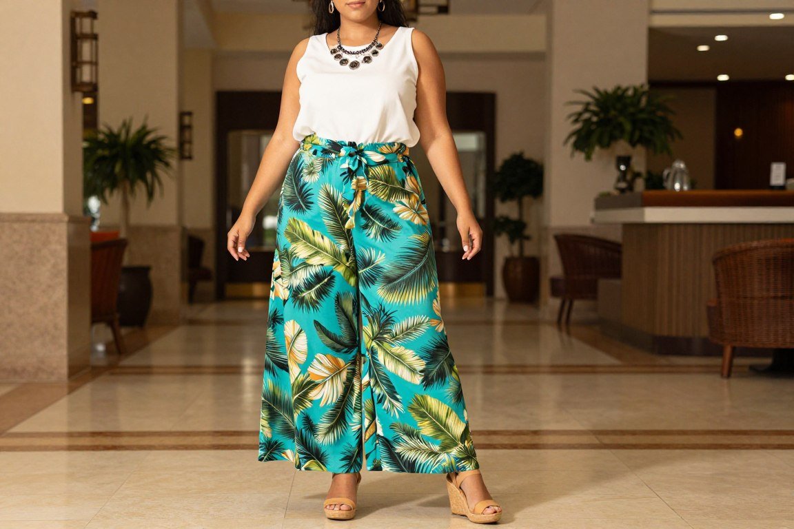 Plus size palazzo pants outfit for elegant summer travel