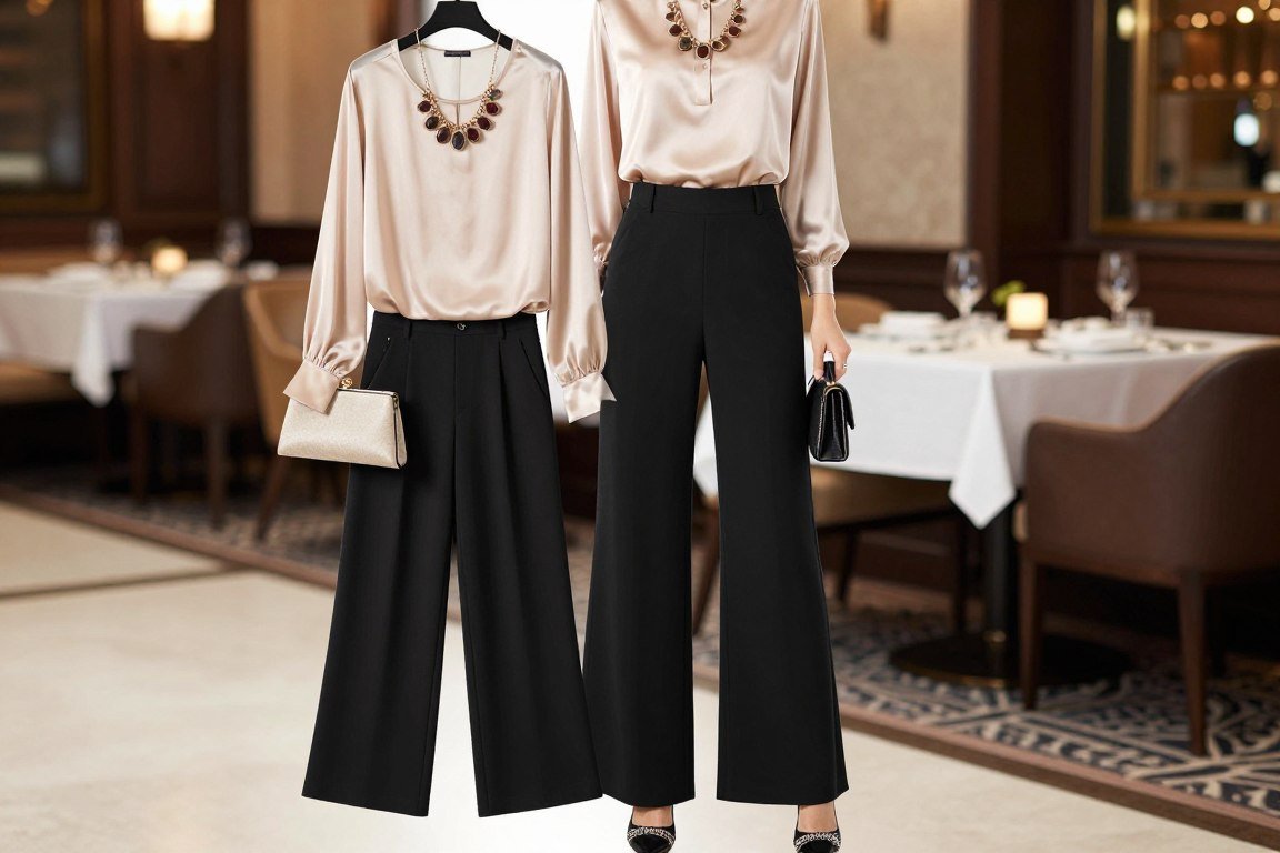 Plus size palazzo pants outfit for upscale dining
