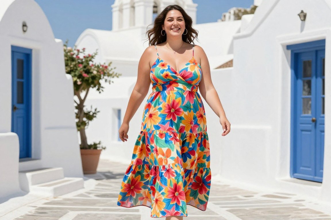 Plus size printed maxi dress for summer vacation