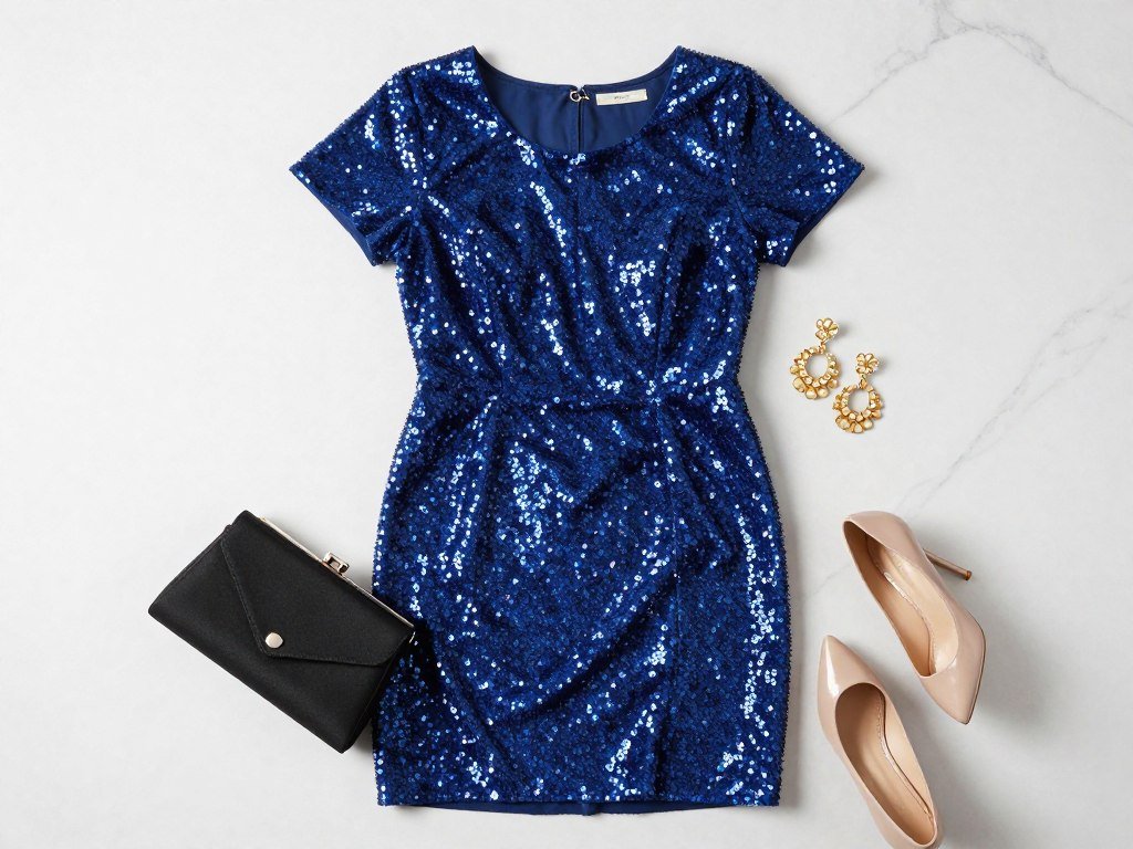 Plus size sequin cocktail dress outfit with accessories
