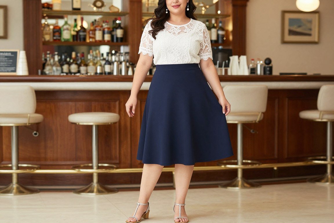Plus size skirt and top outfit for smart casual cruise dining