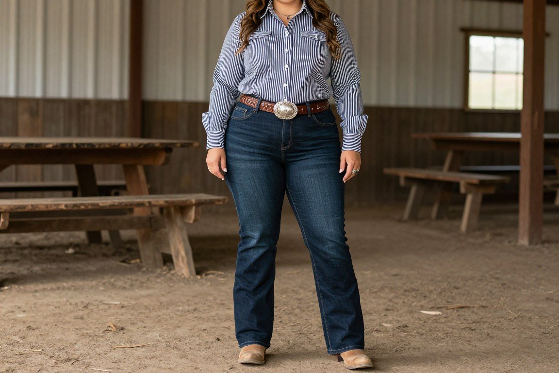 Plus size striped western shirt outfit