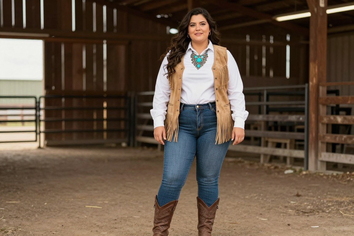 Plus size suede vest western outfit