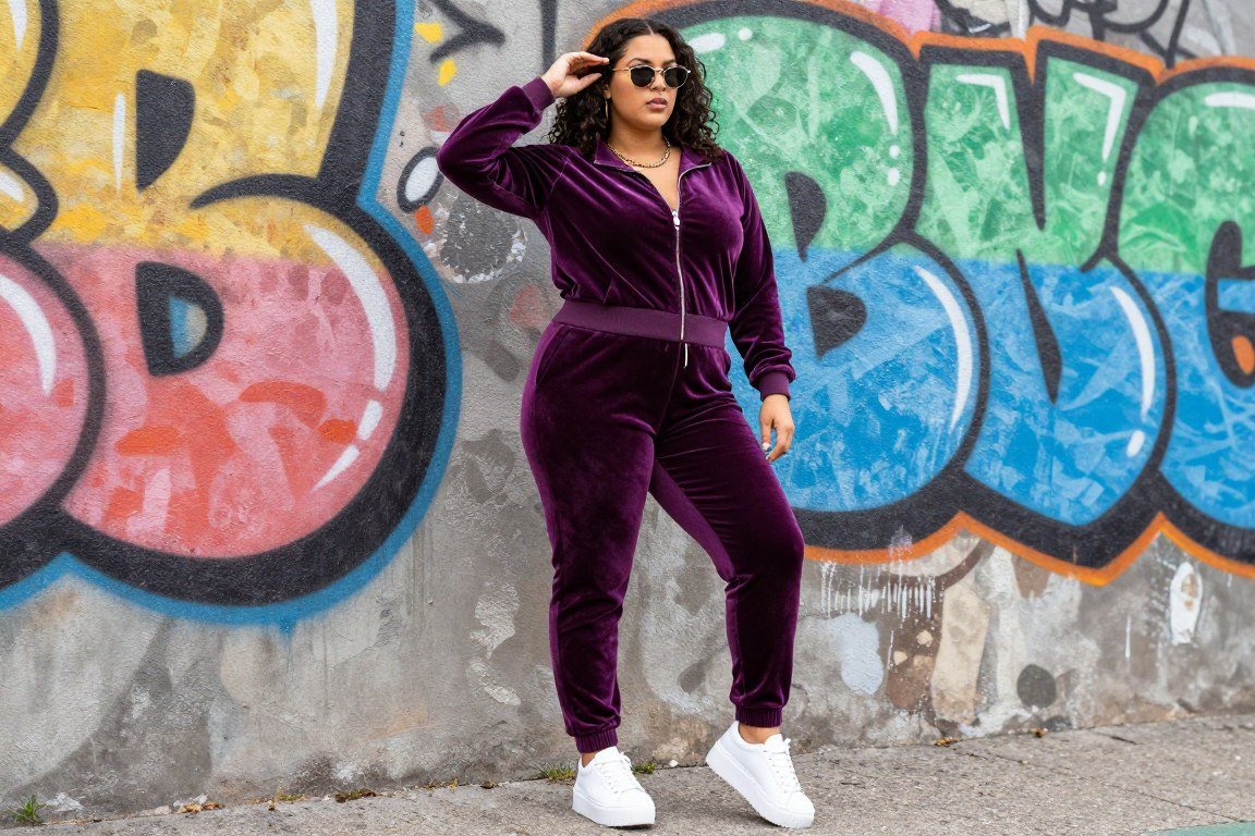 Plus size track suit outfit 90s hip hop fashion