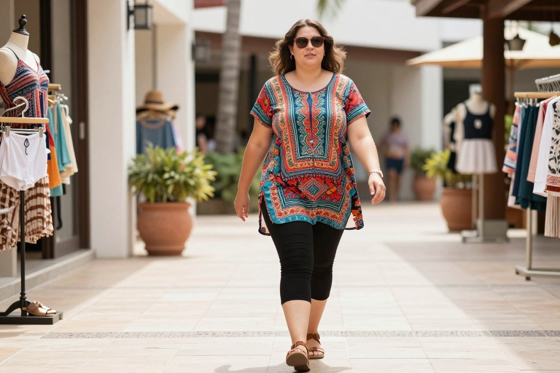 Plus size tunic and leggings vacation outfit