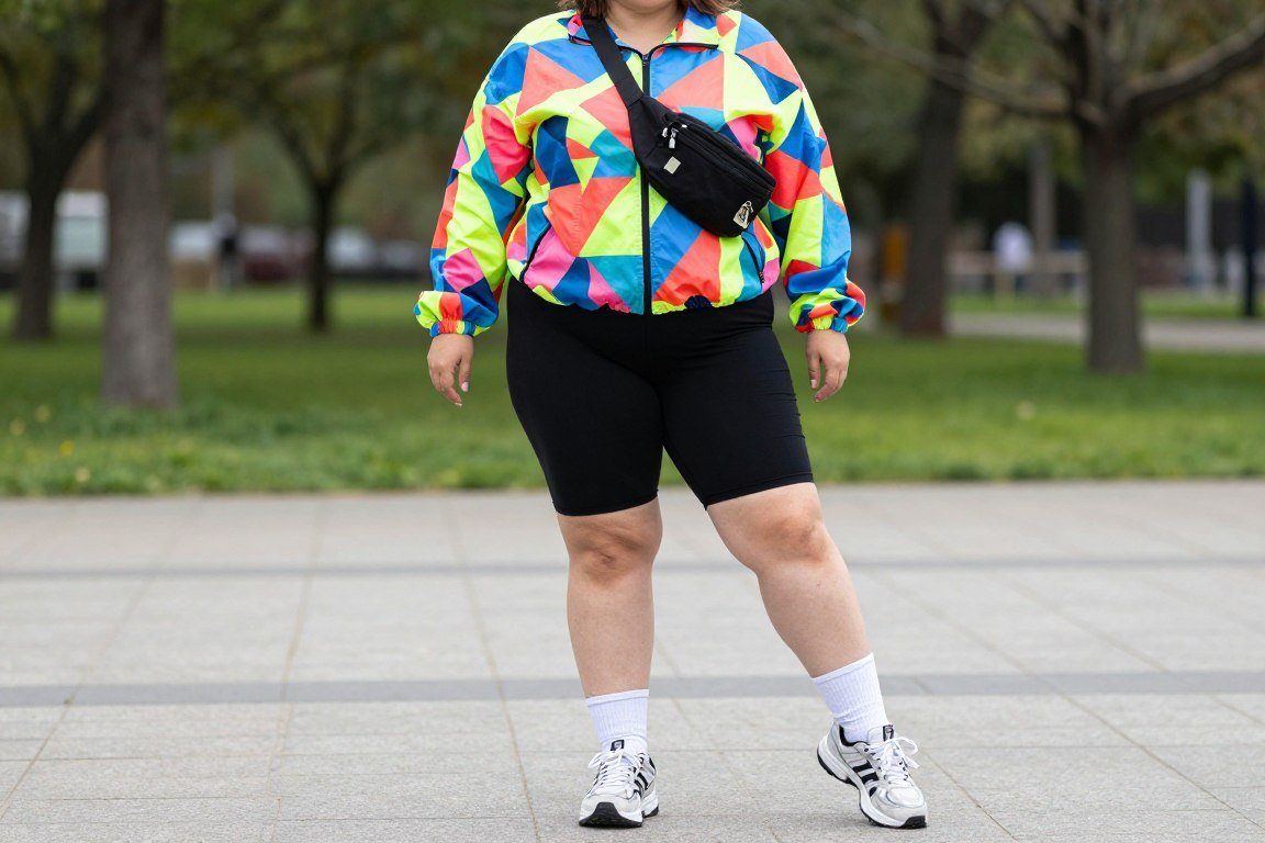 Plus size windbreaker outfit 90s hip hop fashion