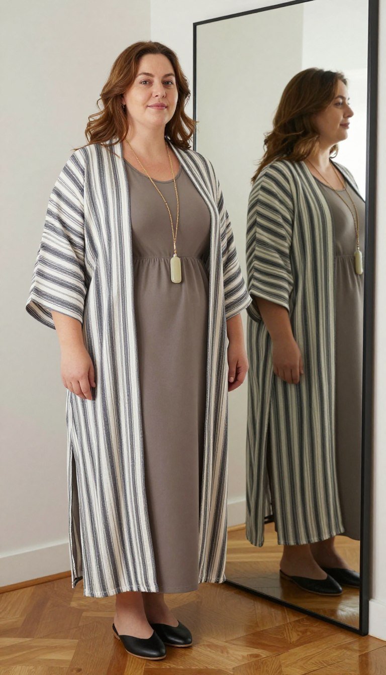 Plus size woman demonstrating vertical styling Plus size woman demonstrating vertical styling