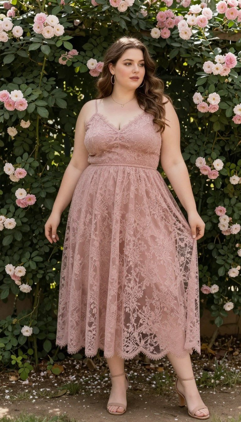 Plus size woman in lace overlay boho dress Plus size woman in lace overlay boho dress