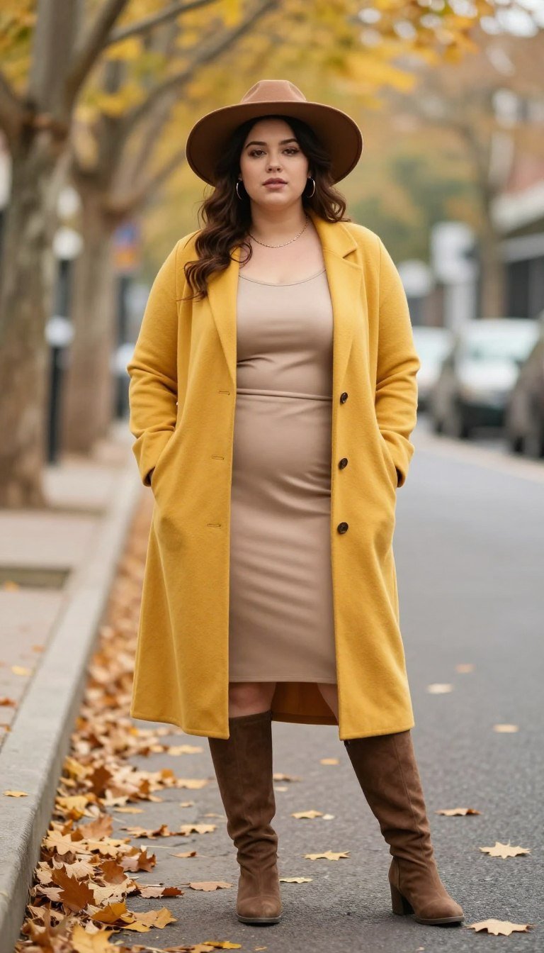 Plus size woman in long cardigan coat over dress Plus size woman in long cardigan coat over dress