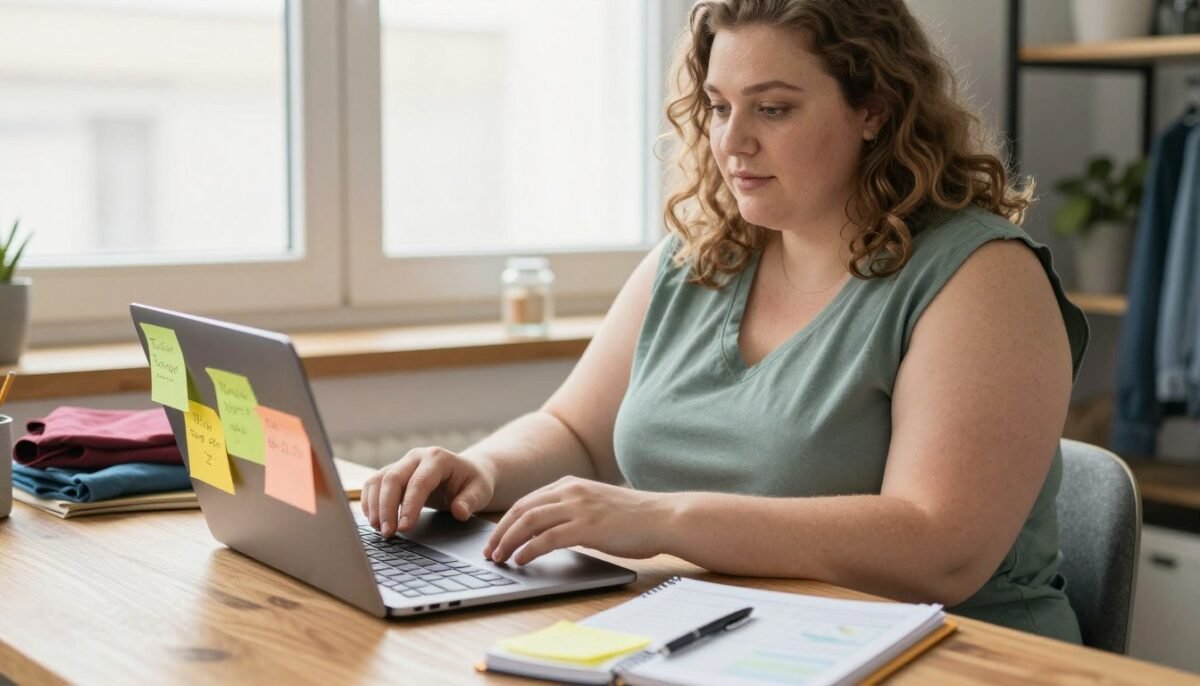 Plus size woman shopping for travel clothes online