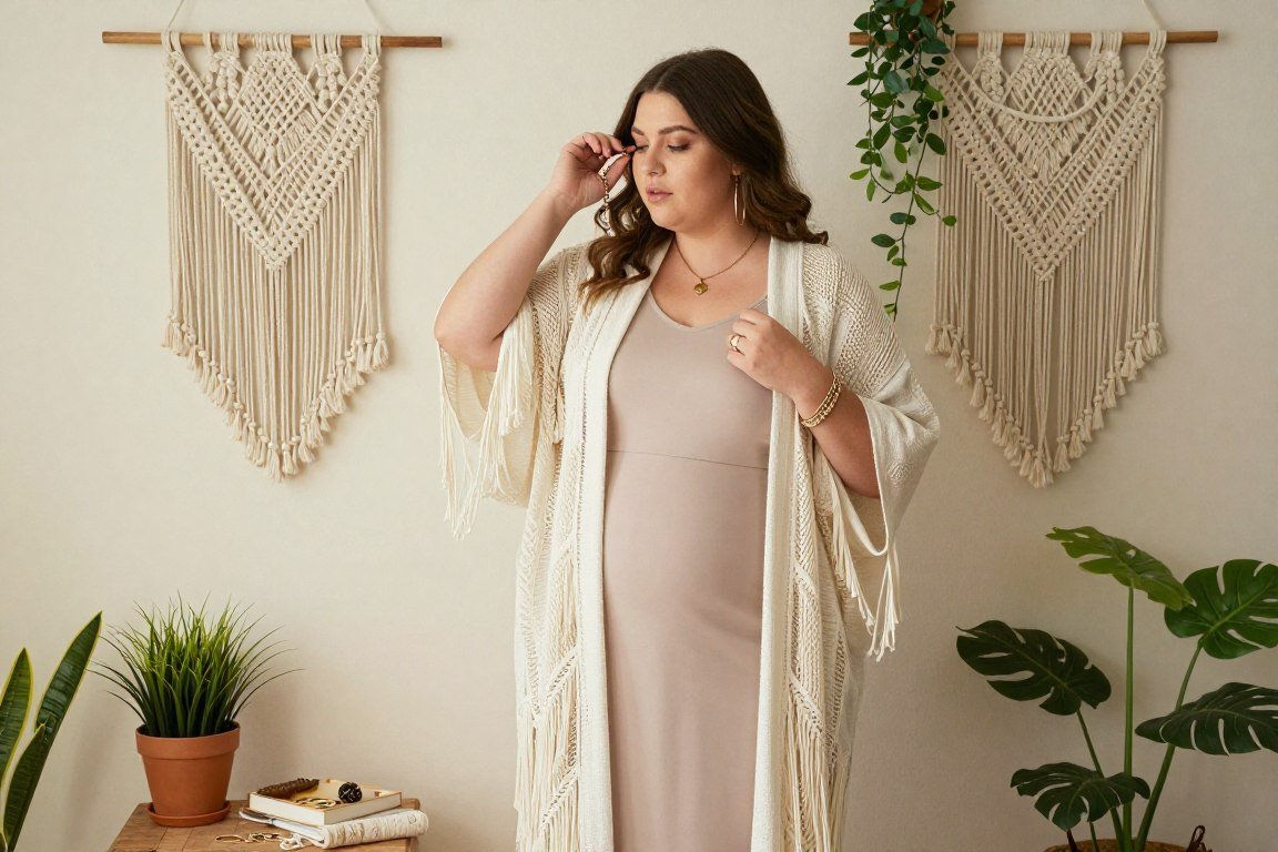 Plus size woman styling boho layering pieces Plus size woman styling boho layering pieces