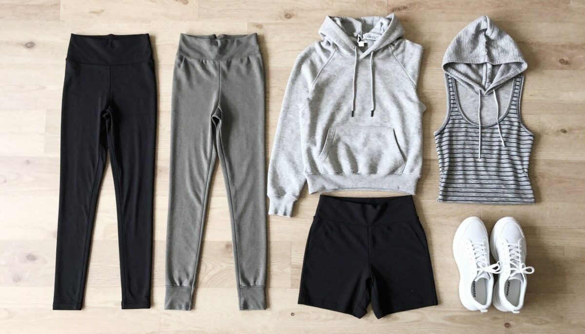 Sporty capsule wardrobe layout for moms