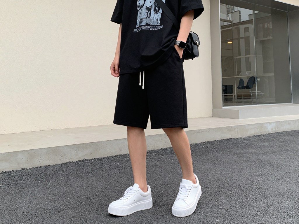 bike shorts with oversized tee and sneakers