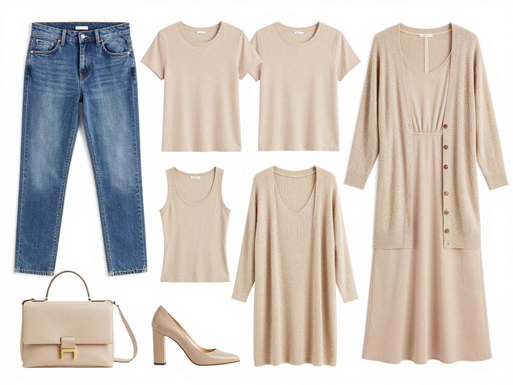 capsule wardrobe pieces for plus size mom laid out