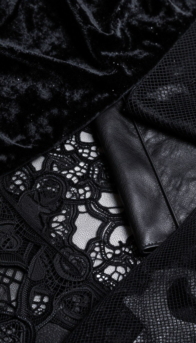 close up of gothic fabric textures for plus size clothing