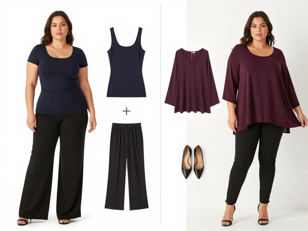 comparison showing balanced proportions in plus size outfits