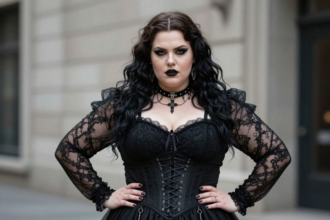 confident plus size person in goth outfit