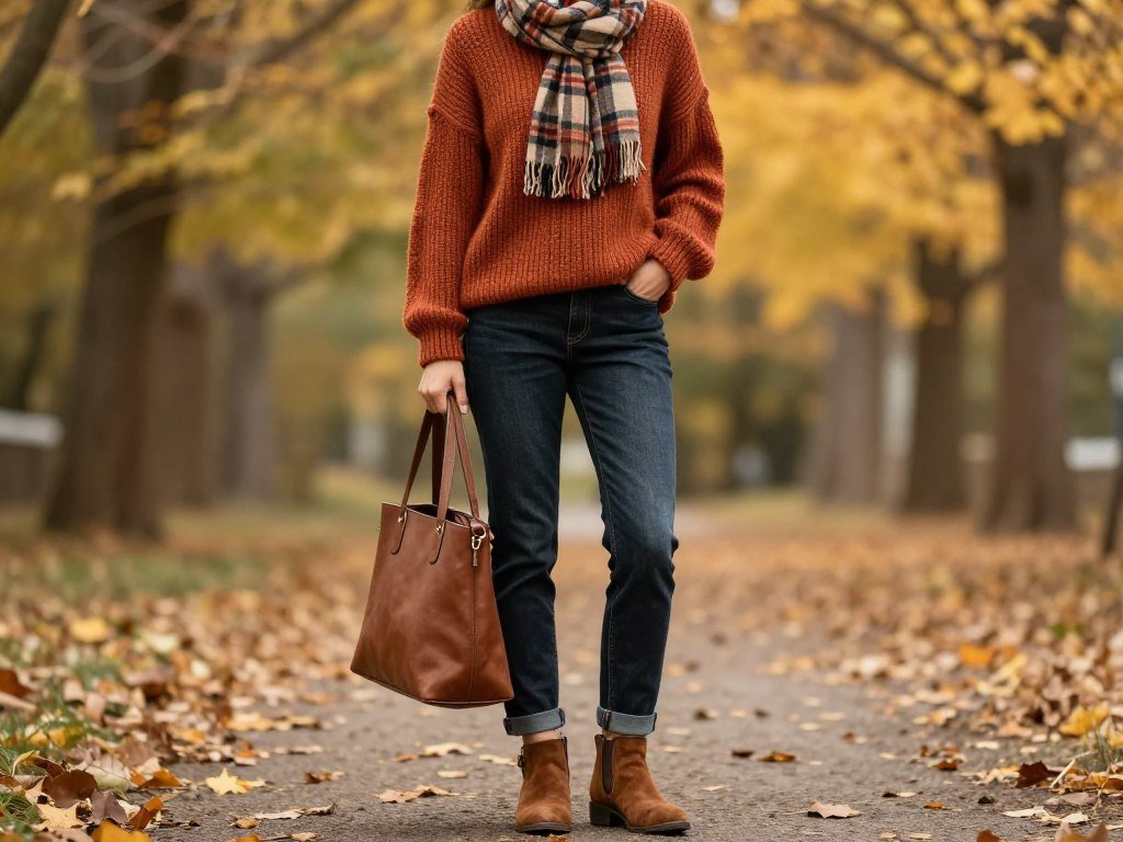 cozy fall sweater with jeans and ankle boots